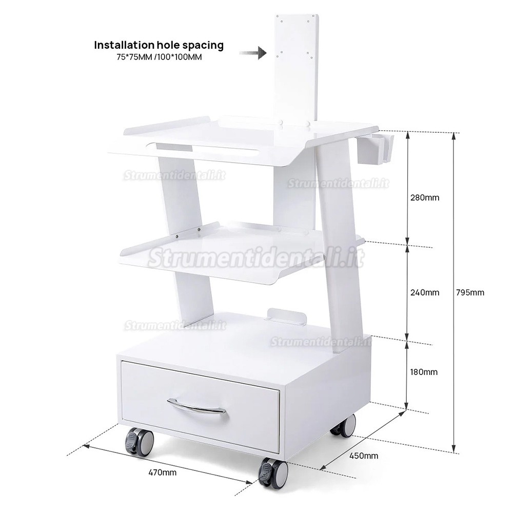 Carrello chirurgico i mobile odontoiatrico Dentech K2 con mobiletto portaoggetti